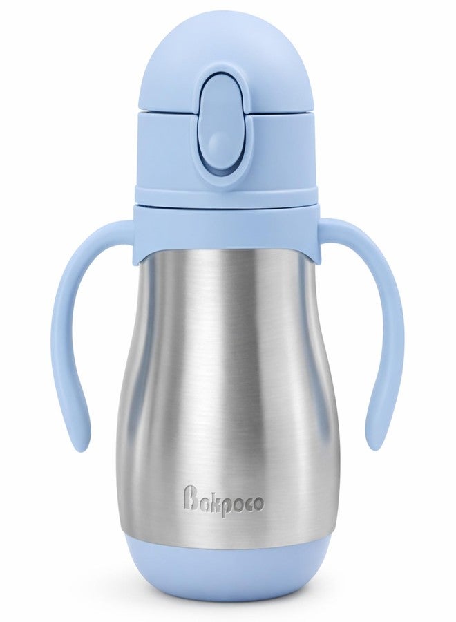 Bakpoco Stainless Steel Straw Sippy Cup for Toddlers 1-3 Years Old, Insulated Toddler Water Bottle Baby Training Tumbler with Handles, 8oz Kids Straw Cups for Travel, Daycare & At Home, Blue - Image 1